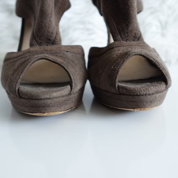 Prada Grey Suede Peep Toe Platform Pumps - Picture 6 of 15